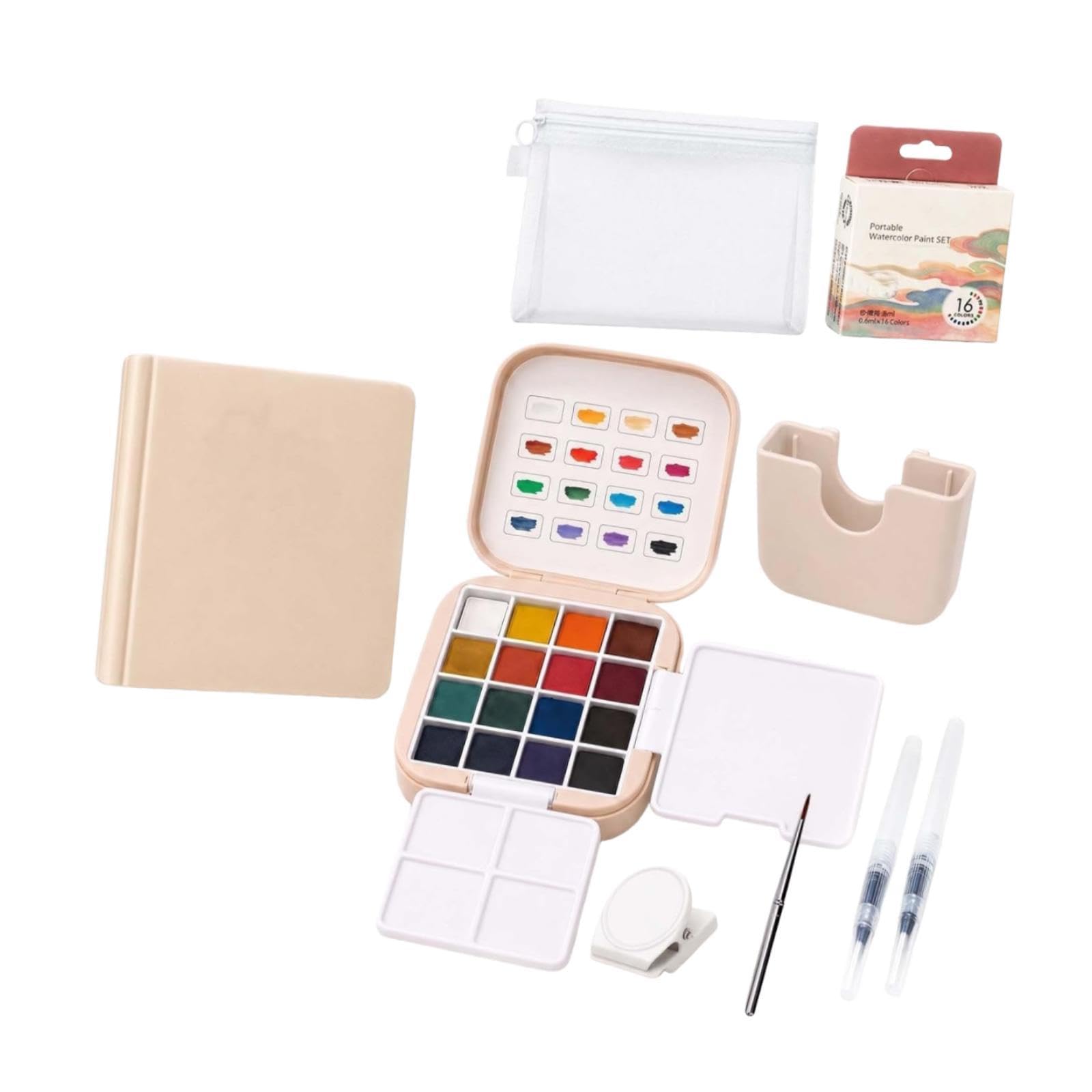Aquarellfarben-Set, Detailpinsel, Palette, Künstlerbedarf mit Pinsel, Aquarell-Skizzenbuch für Künstler, und Malbegeisterte, Rosa