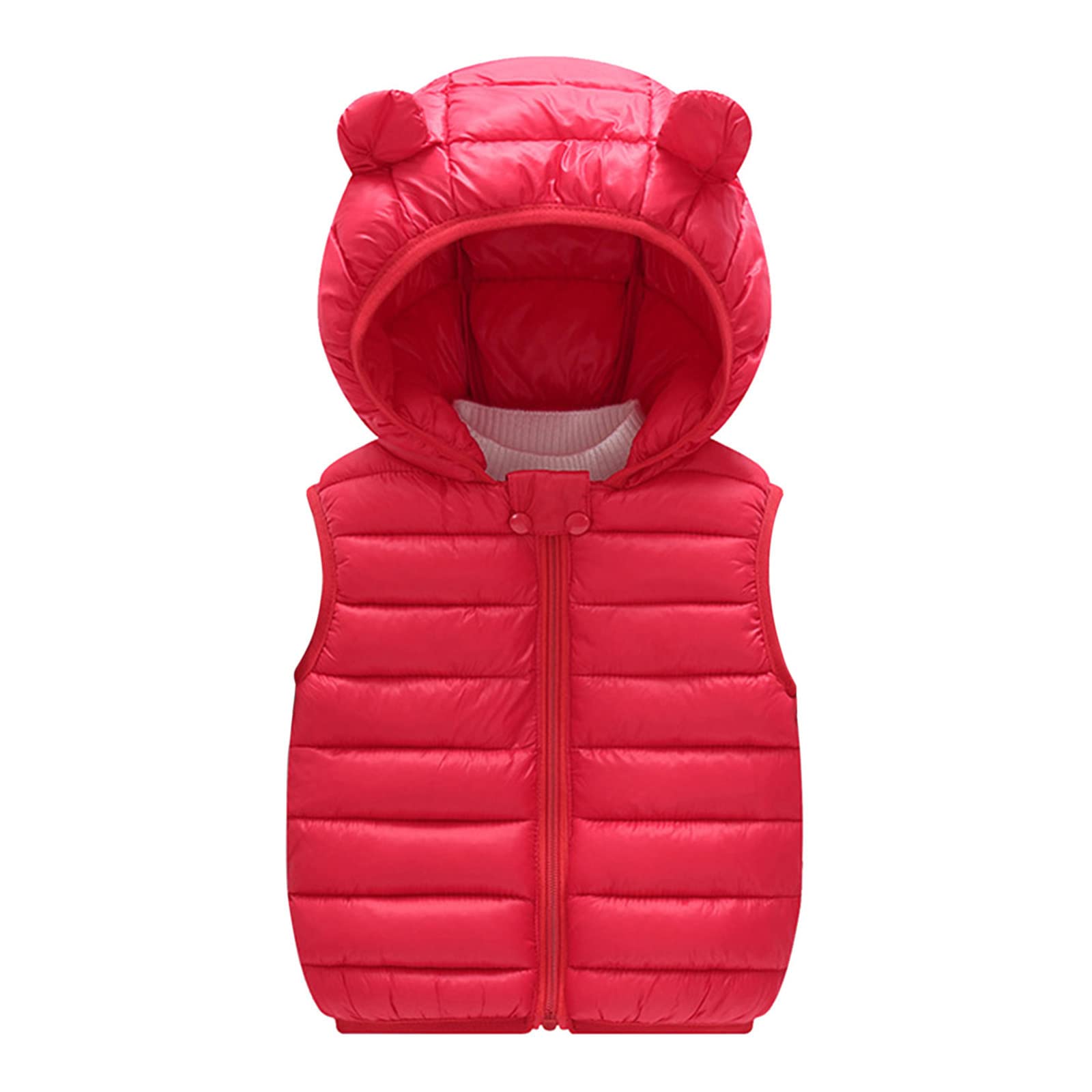 RNTOP Toddler Baby Boy Girl Hooded Puffer Vest Winter Jacket Lightweight Sleeveless Bear Ears Zipper Up (Red, 2-3 Years)