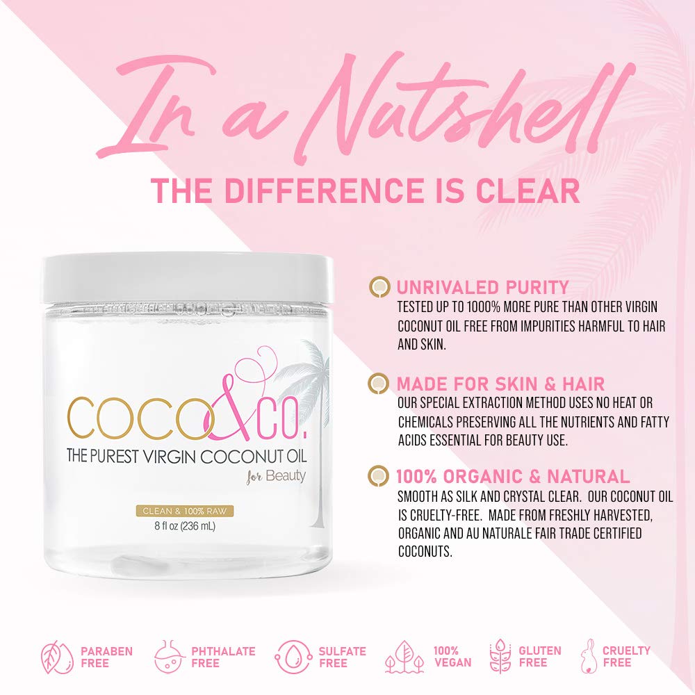 COCO & CO. Organic Pure Extra Virgin Coconut Oil for Hair & Skin, Beauty Grade, 8 Fl Oz (Pack of 1) : Beauty & Personal Care