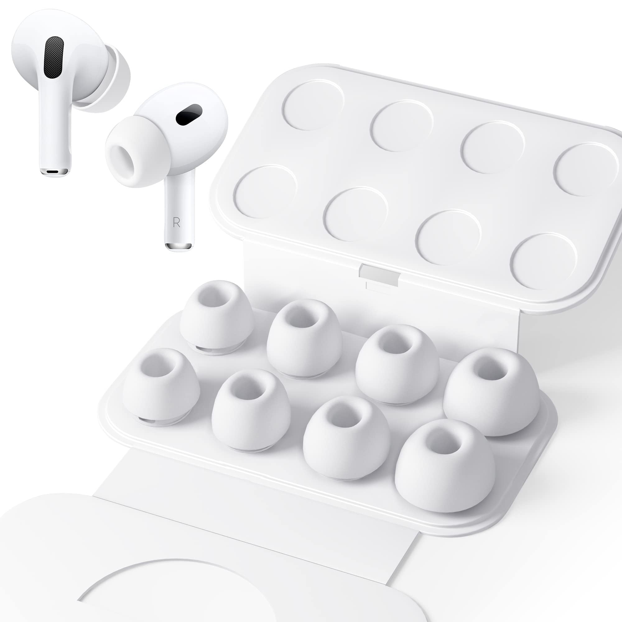 4 Pair Replacement Ear Tips for Airpods Pro/Airpods Pro 2 with Noise Reduction Hole（Same As The Original）, Anti-Slip Soft Silicone Airpods Pro Replacement Earbuds(Assorted Sizes，XS/S/M/L)