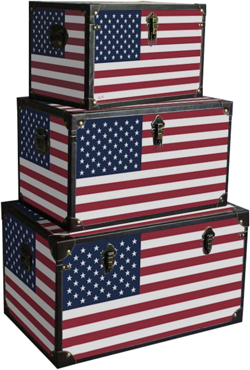 Canvas Storage Trunk Decorative Wood Chest for Home Organization