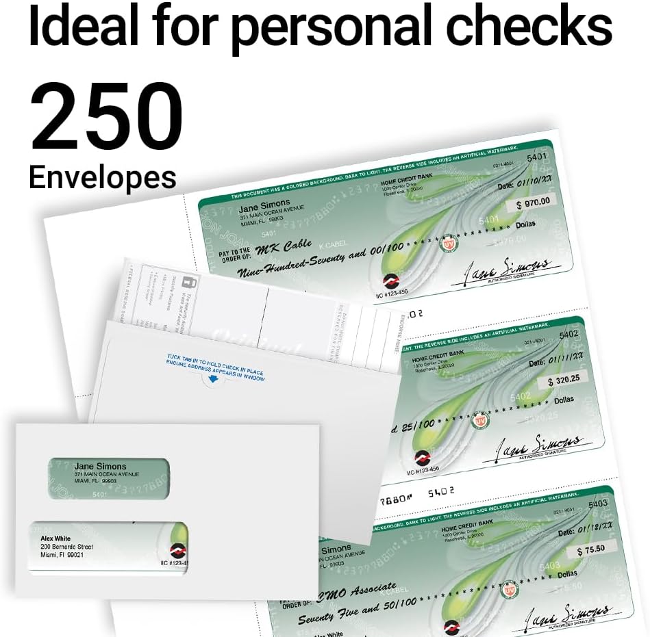 250 VersaCheck NRP Personal Double Window Security Wallet Check Envelopes - Compatible with personal checks made from VersaCheck, QuickBooks, Quicken, and others.