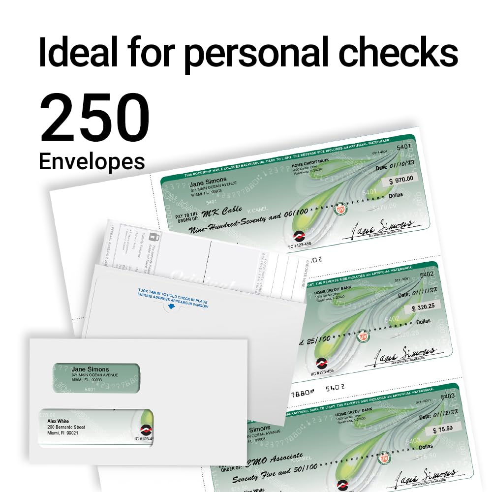 Sobres Con Doble Ventana Diseñados Para Cheques Quickbooks Impresos, 3