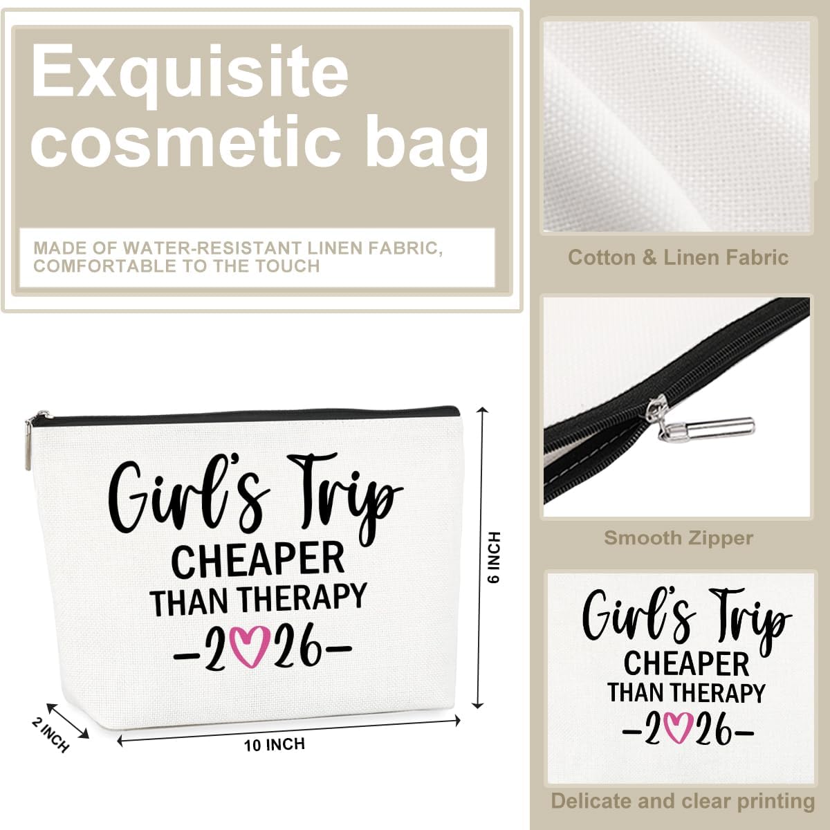 6 PCS Girls Trip Gifts Favors 2026 Girls Weekend Gifts for Women Bestie Gifts Friend Gifts Girls Trip Favors for Her Sister Niece Friendship Holiday Vacation Makeup Bag Weekend Bags for Women