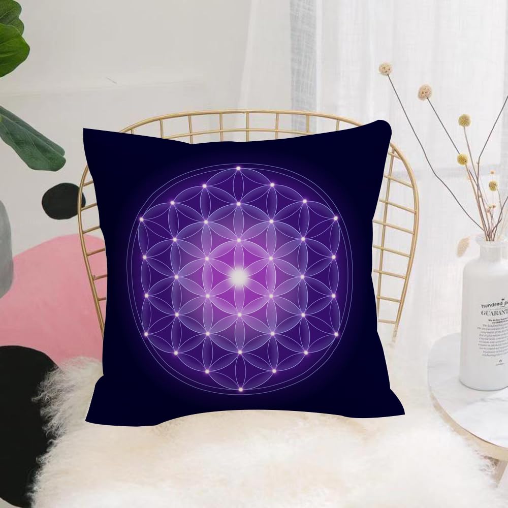 HYMSXW Cushion Cover,Throw Pillow Case Home Decorative for Living Room Bedroom Sofa Chair 20X20 Inch,Dark Blue, Flower of Life with Stars Spiritual Symbol Sacred Geometry Ancient,Pillowcase 50X50cm