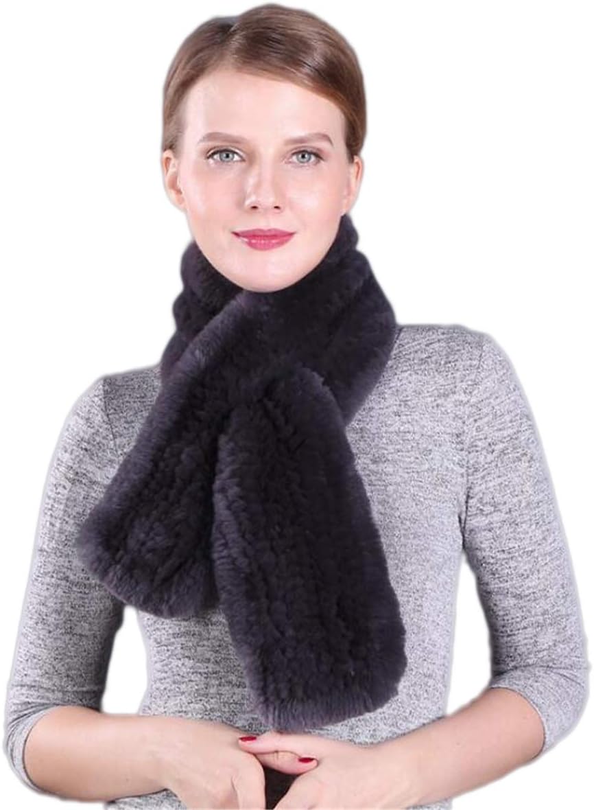 KAISHIN Winter Dense Woven Real Fur Long Scarves for Women Thickening Warm Solid Knitted Rex Rabbit Fur Mufflers
