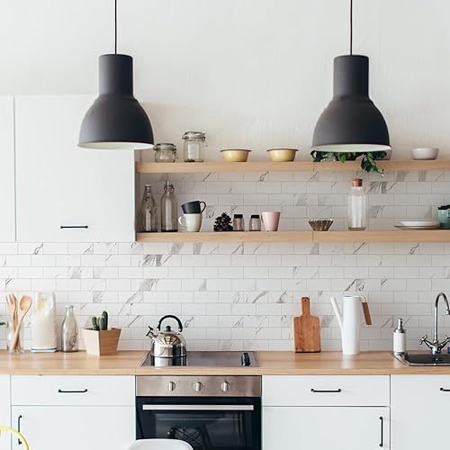 Vista 148 de STICKGOO 10 hojas de azulejos de metro para despegar y pegar, azulejos de pared para salpicaduras de cocina, azulejos de pared de PVC para Pizarra