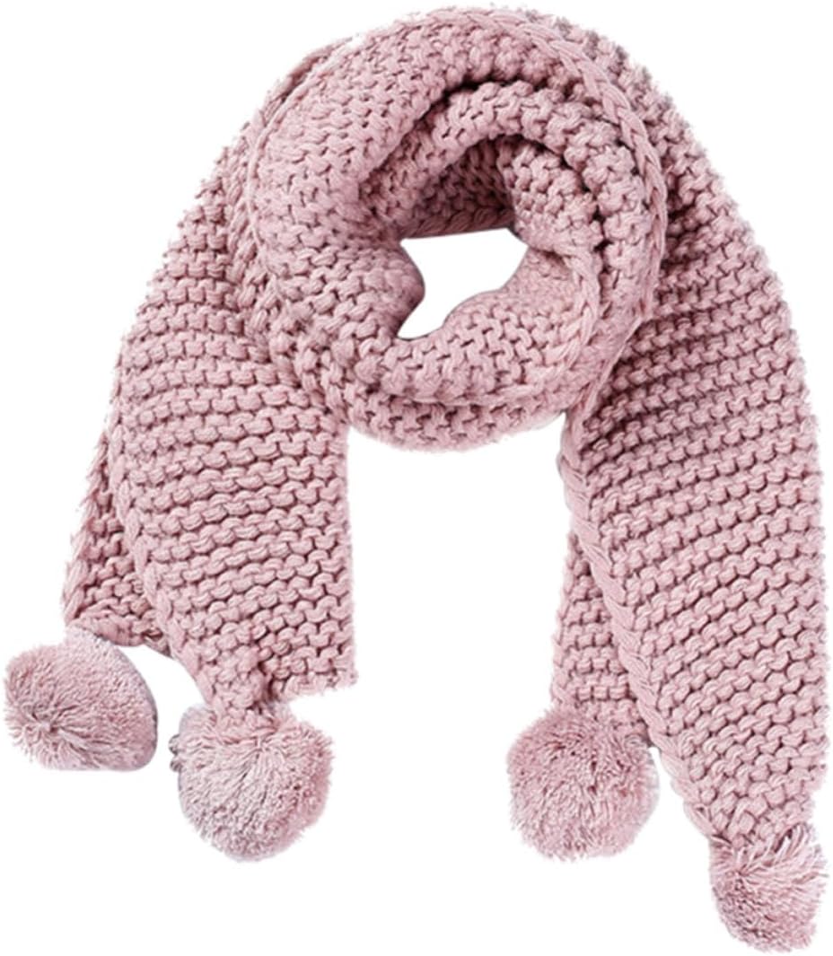 VOSAREA Warm Scarf for Winter Outdoor Use, Cotton Material Fuzzy Ball Design, Thick and Comfortable Scarf and Little Girl