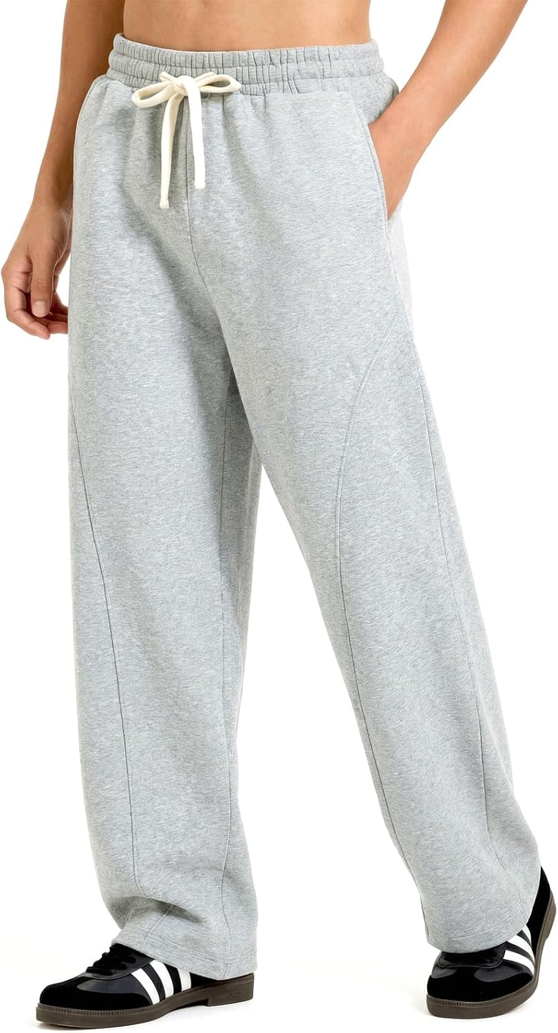 ZUY Men's Baggy Fleece Sweatpants Cotton Lounge Open Bottom Athletic Pants Straight Leg Drawstring with Pockets