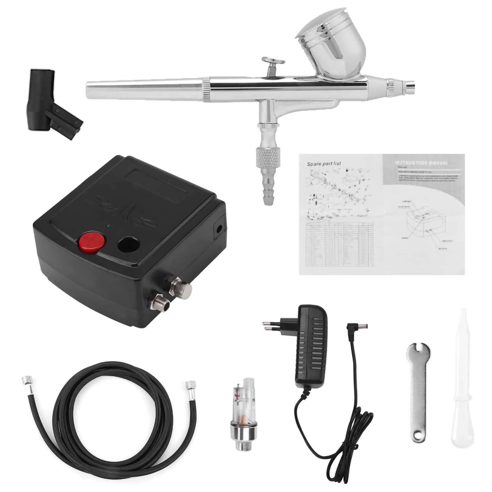 Kit Airbrush 0.2mm 7cc Double Action Airbrush Compressor Kit complet Pistolet à peinture Air Brush avec Filtre d'humidité pour le Maquillage Nail Art Peinture Tattoo Decoration(EU Plug 110-240V)