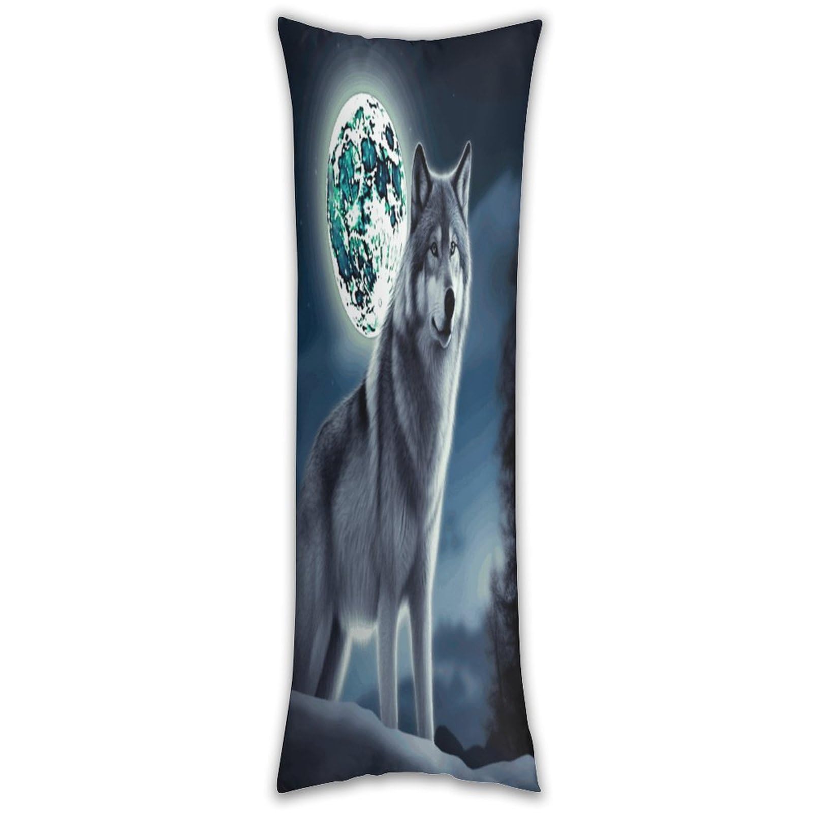 Wolf Under Moon Pillow Cases Breathable Vertical Long Pillowcase Body Pillowcase with Hidden Zipper Closure Soft and Cozy Pillow Cover 20x54 Inches for Bedroom Couch