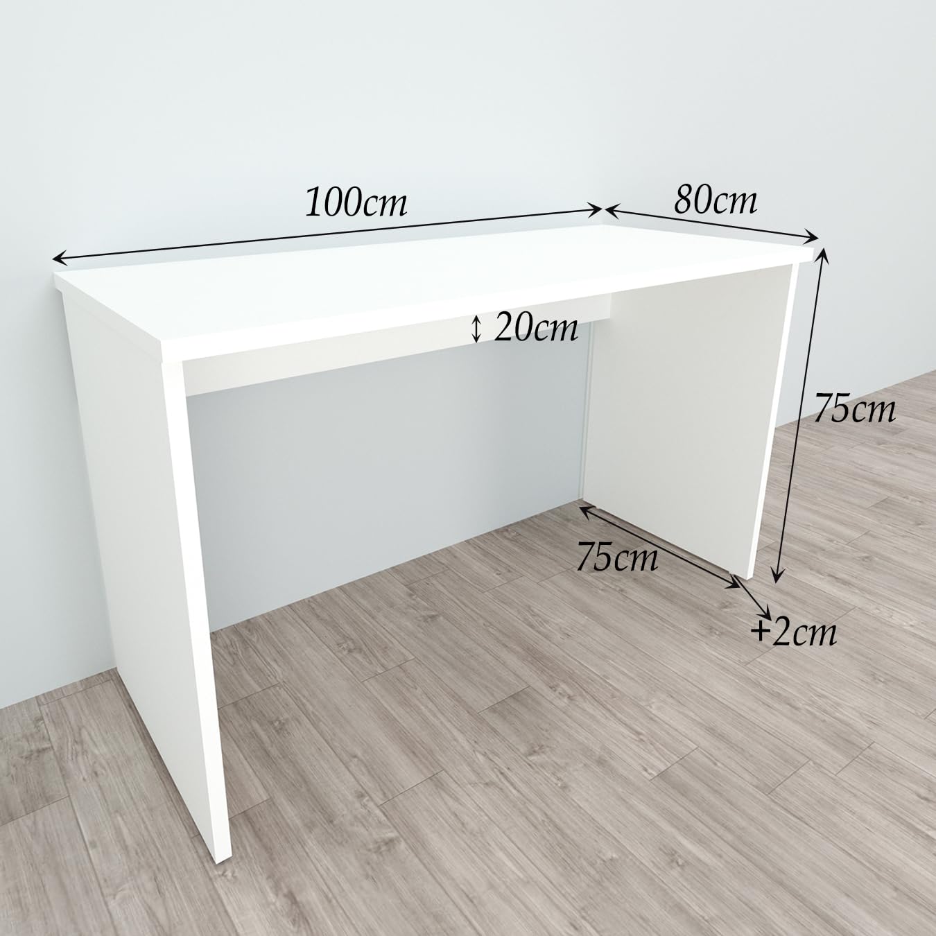 Henor Mesa Escritorio en Madera 100 x 80 x 75 cm con Niveladores para Ordenador Y Estudio En Oficina O Habitación. Blanco.