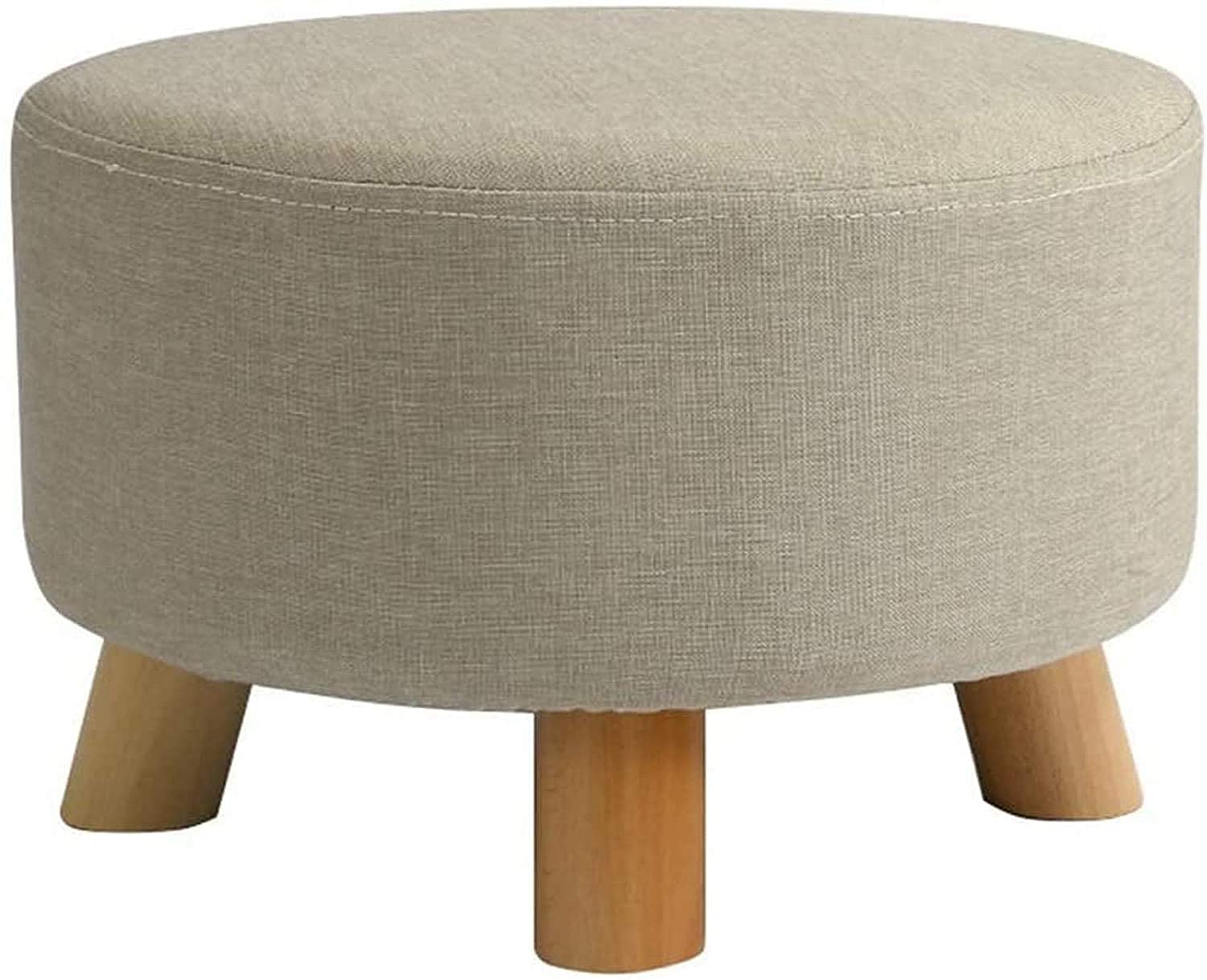 Reposapiés de almacenamiento redondo grande tapizado en color sólido con patas de madera