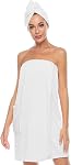 Vislivin Women Bath Wrap Towel for Shower Wrap & Head Towel Body Wrap Bathrobe Adjustable Closure White XL