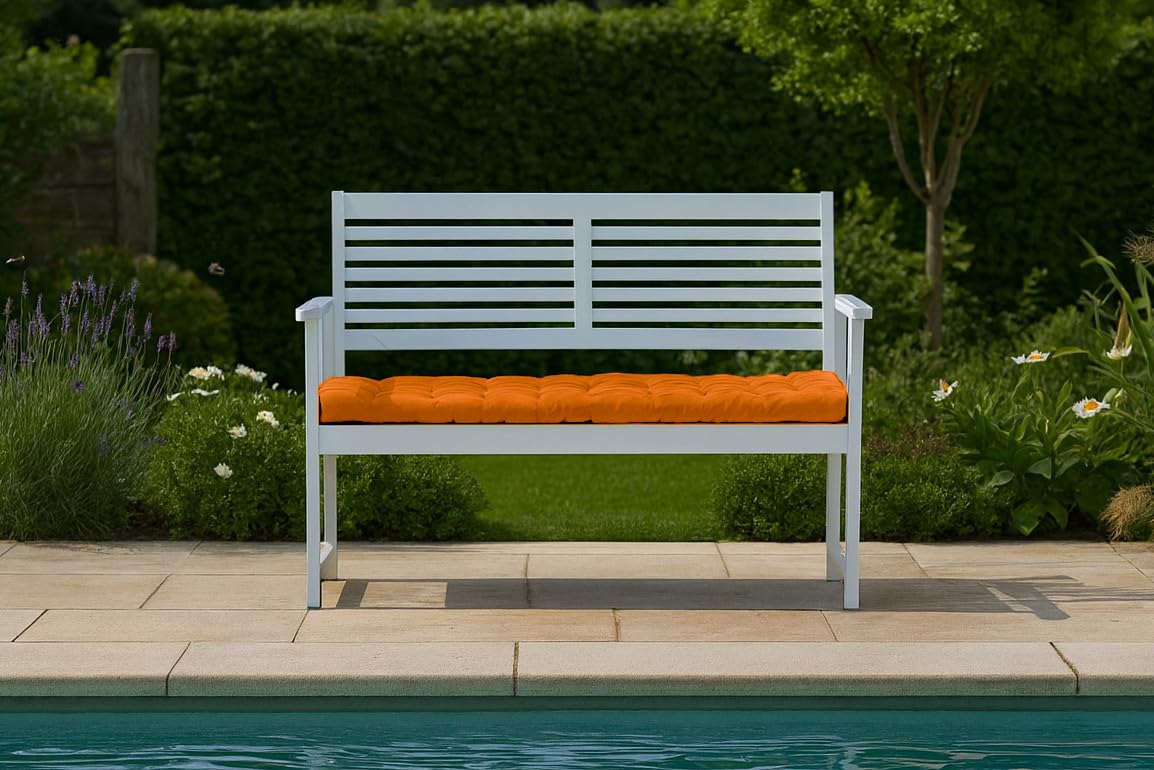 Brandsseller Cuscino per panca 140x40x4 cm – Per panca da giardino e panca da pranzo – Idrorepellente, facile da pulire e morbido e imbottito – Uso interno & esterno – Arancione