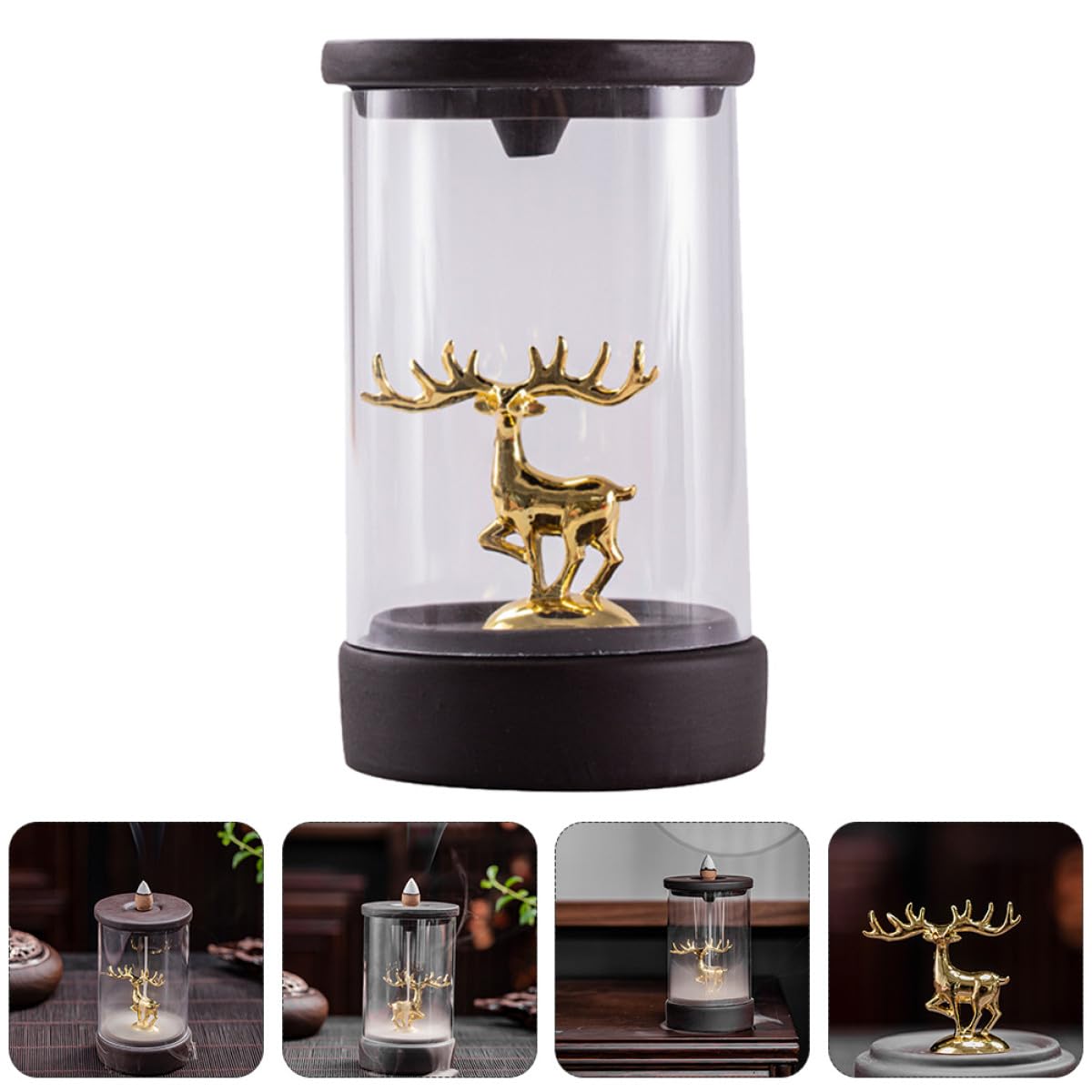 SUPVOX Eleganter Rückfluss Räuchergefäß Goldener Hirsch Kreativer Räucherstäbchenhalter für Wohndekoration Aromatherapie im Büro und Zuhause