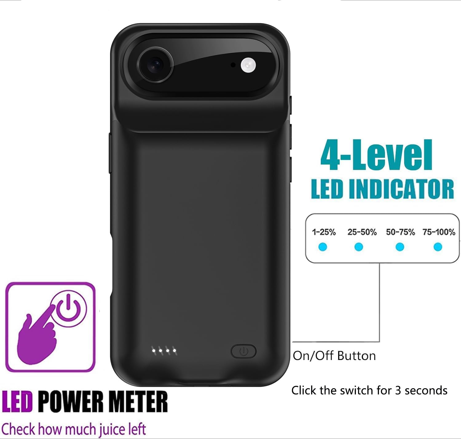 Custodia con batteria per iPhone Air, batteria portatile ricaricabile da 10000 mAh migliorata - Cover con caricatore esteso con ricarica wireless integrata - Banca di alimentazione