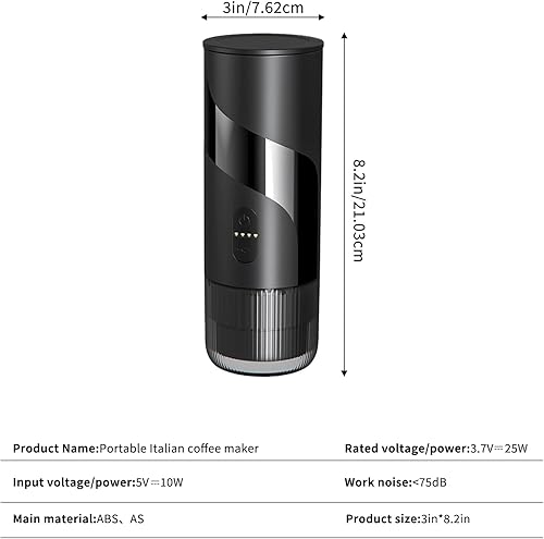 Miniatura 5 de Cafetera portátil, cafetería recargable portátil de viaje con USB-C, 20 bar, cafetera eléctrica para camping y viajes, cafetera de automóvil 3 en 1,