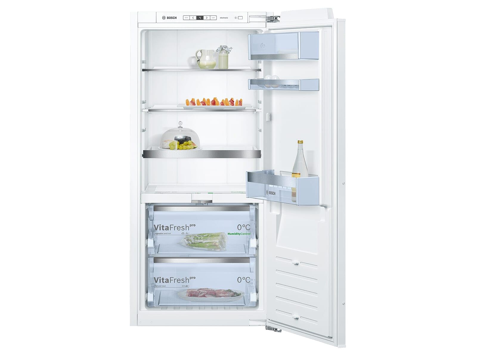 Bosch KIF41ADD0 Serie 8 Frigorifero da incasso, 122,5 x 56 cm, nicchia, 187 l, cerniera piatta, prodotto in Germania, VitaFresh pro 3 volte più fresco, illuminazione a LED, illuminazione uniforme