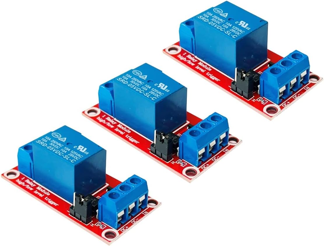 3pcs Relay Module for Arduino, ESP32, ESP8266, Raspberry Pi, 1 Channel, 5V, High/Low Level Trigger