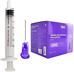 Seringa 3ml Slip Descartável Com Agulha 20x0,55 Roxa 24g 100 Un
