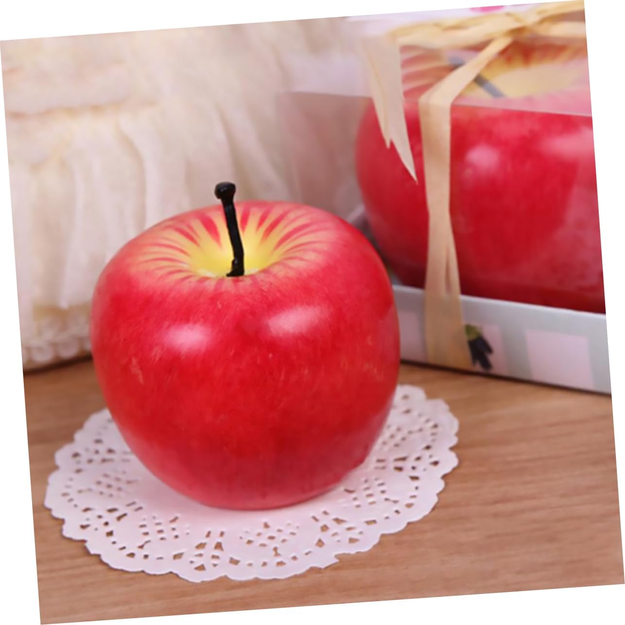 Artificial Apple Candle Xmas Ornament 2 Pcs Wax Red Decor