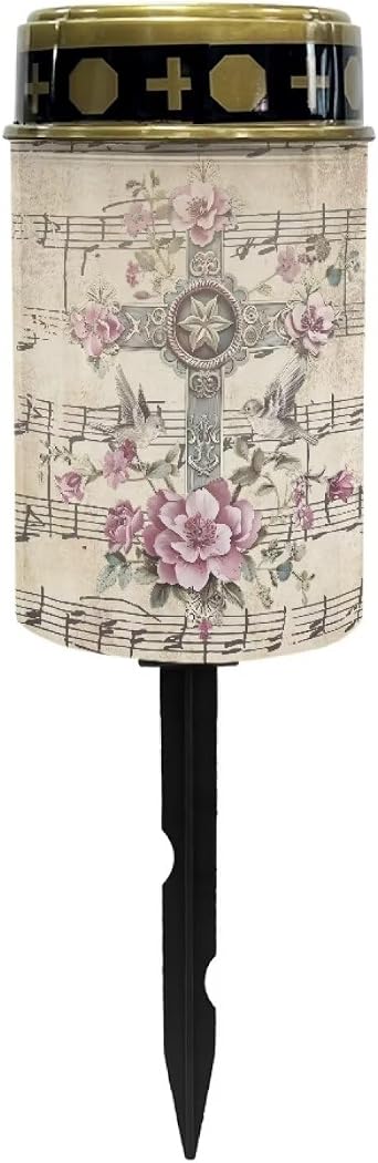Cross Solar Garden Stake Lights Floral Cemetery Solar Lights with Music Note Waterproof Solar Lights for Outside Patio Garden Pathway Pool Decorative