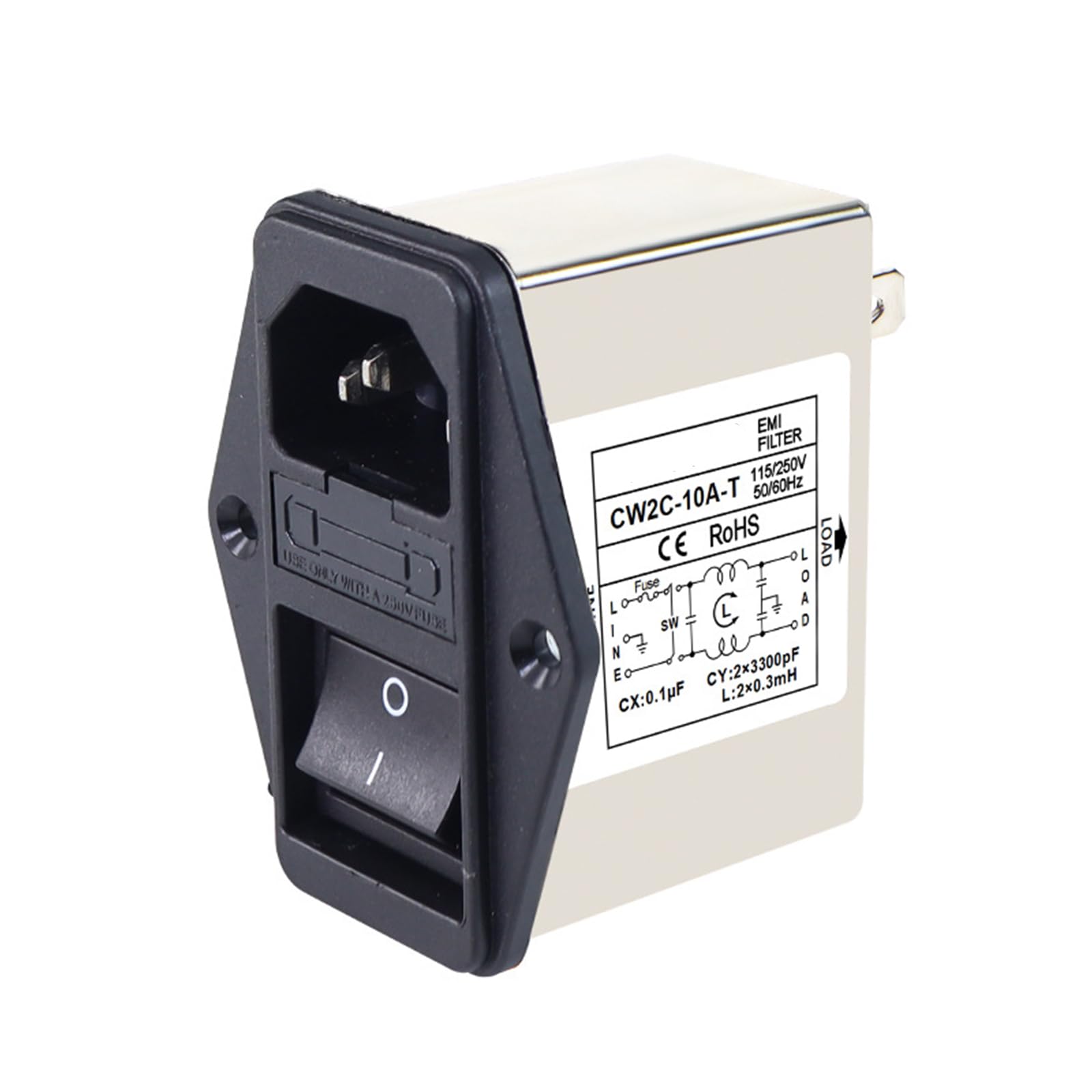 Filtro elettromagnetico IEC CW2B-T CW2C-T 3A 6A 10A EMI con interruttore di sicurezza per apparecchiature industriali (CW2C-10A-T)