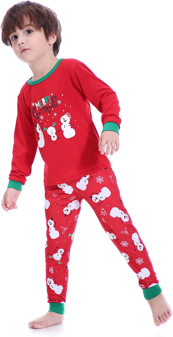 MyFav Christmas Pajamas for Family Cute Snowman Print Long Sleeve PJS Set - Image 5