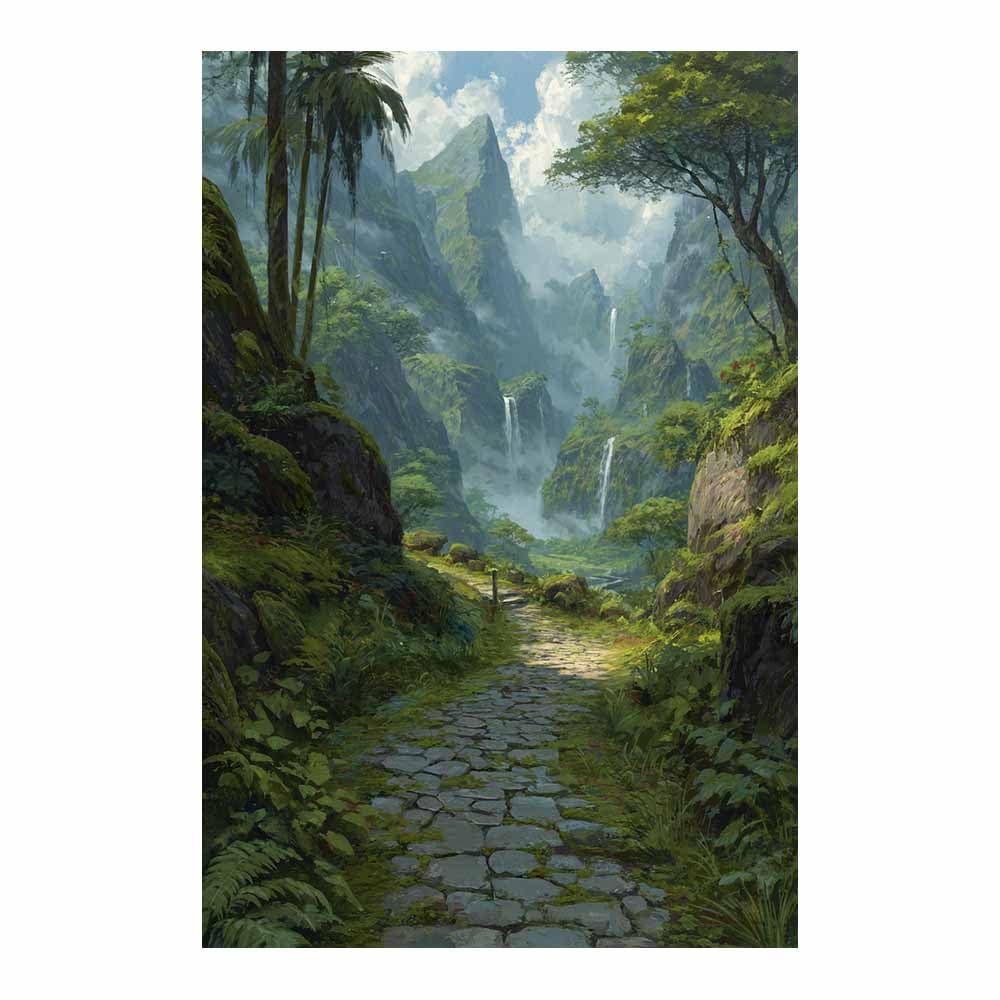 HOQIU Wall art for home decor Tropical Mountainse Path canvas artwork for wall, art prints, For living room, bedroom, bathroom, dining room, painting and decor.(Multicolor)-60x80cm Unframed