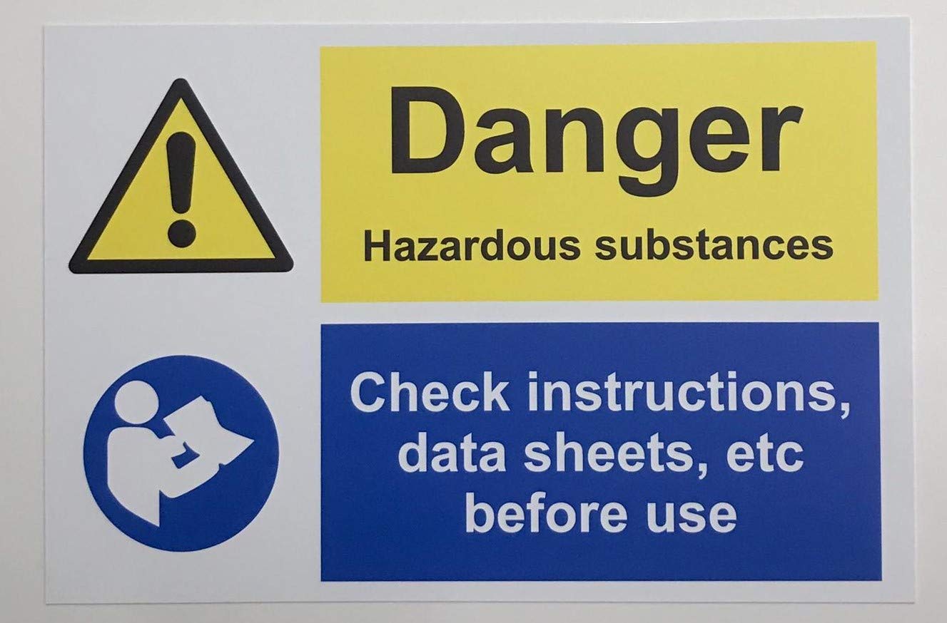 Danger hazardous substances check data sheets safety sign - Self adhesive sticker 200mm x 150mm