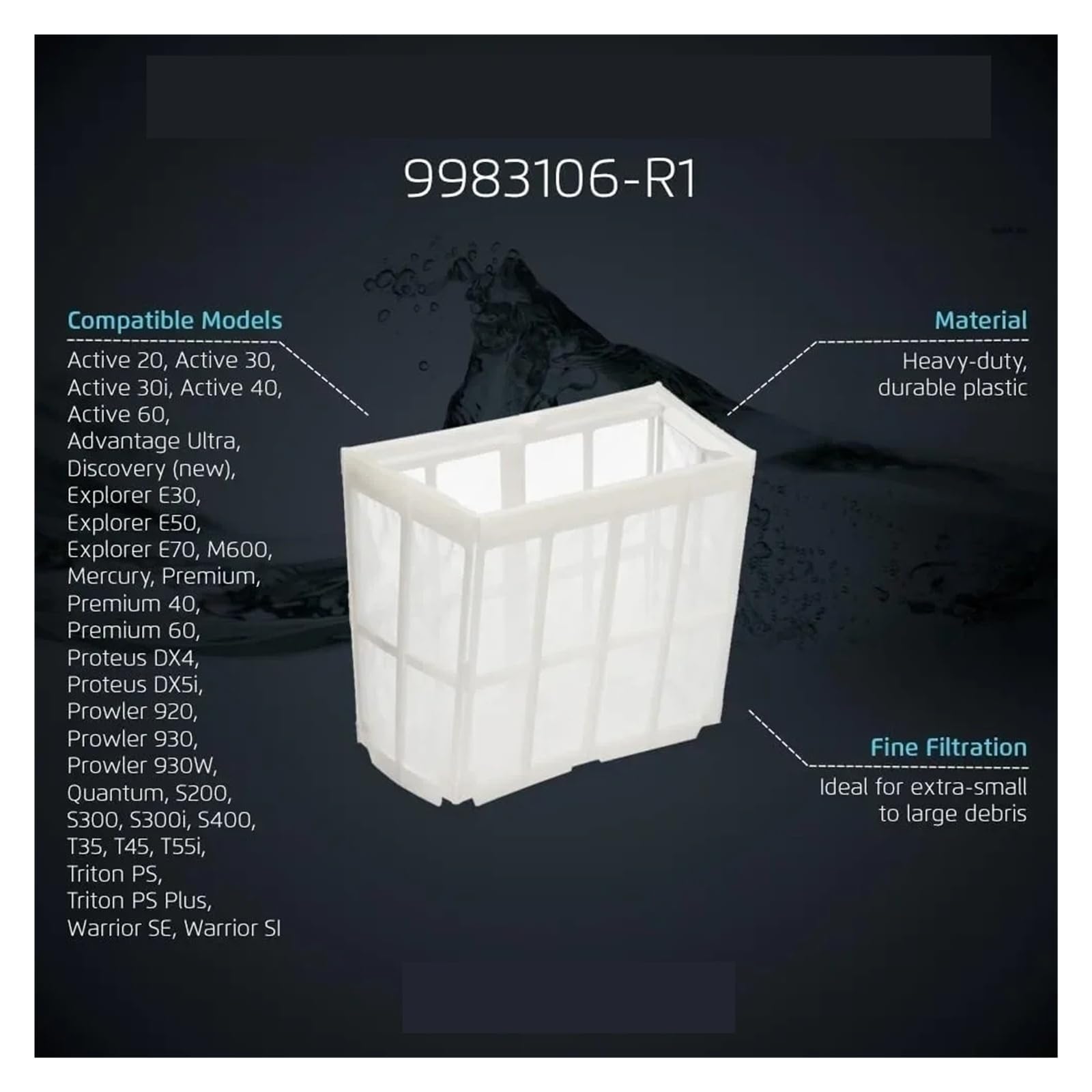 Cesta de prefiltro Ultrafina 9983106‑R1, Compatible con Dolphin | Compatible con el accesorio de repuesto de la máquina robótica de limpieza de piscinas S200,S300,S300i.