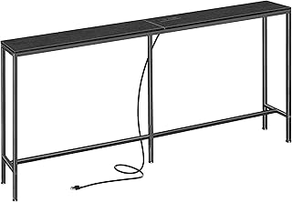 SUPERJARE 70 Inch Console Table with Outlet, Sofa Table with Charging Station, Narrow Entryway Table, Skinny Hallway Table, Behind Couch Table, for Living Room, Black