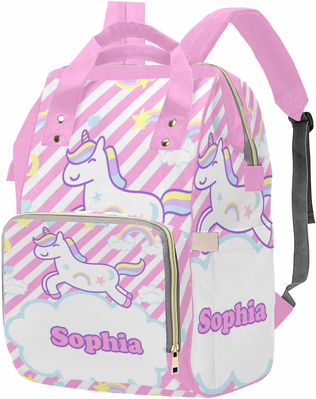 M YESCUSTOM Personalized Diaper Bag with Name Custom Mommy Bag Backpack for Women Customized Waterproof Large Capacity Travel Daypack Blue Dots and Animal Design