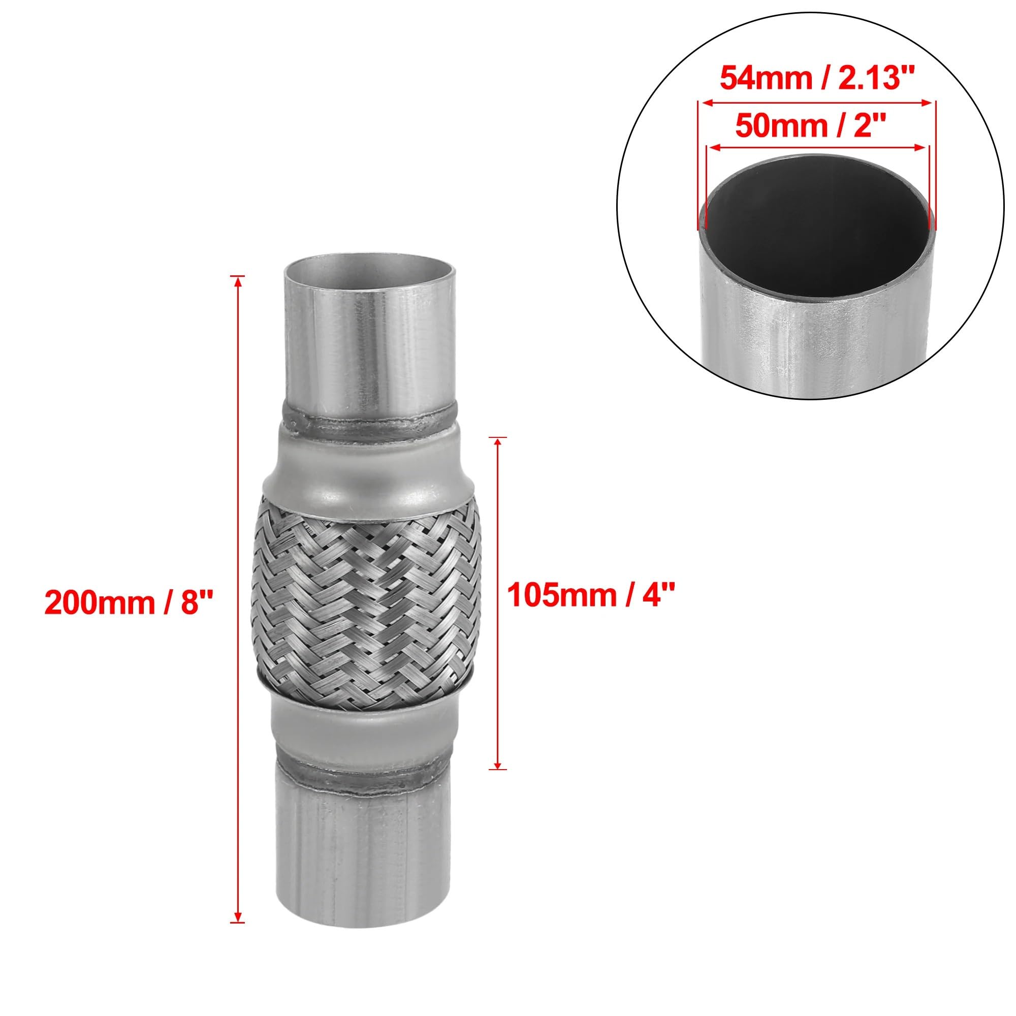tłumik końcowy 45/50/55/65/70/75mm tłumik samochodowy elastyczna rura wydechowa elastyczne rurki złącze wydechowe ze stali nierdzewnej(50x105x200mm)