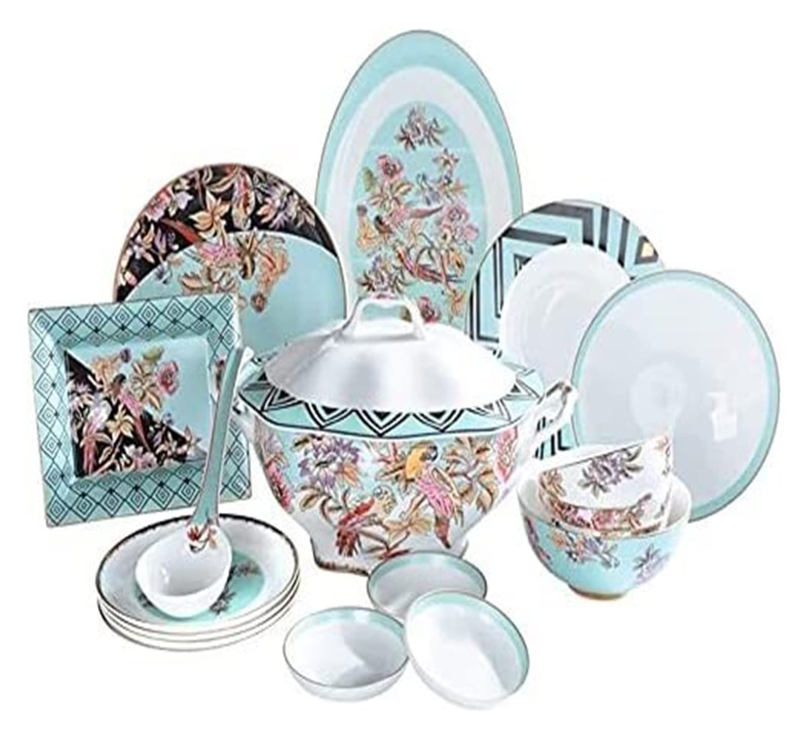 H3TF5J Luksusowe rodzinne zastawa stołowa, 20 sztuk porcelanowych zastawy stołowej, zastawa stołowa dla 10 osób, pomalowane złoto ceramiczne zastawa stołowa, wielofunkcyjna miska z zupą z głębokim