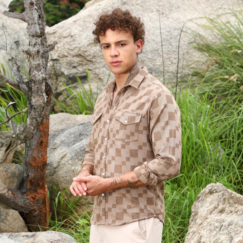 Image of CAHOOT Men's Solid Utility Shirt | Casual Wear | Spread Collar | Long Sleeve | Button Closure | Shirt Crafted with Comfort Fit for Everyday Wear