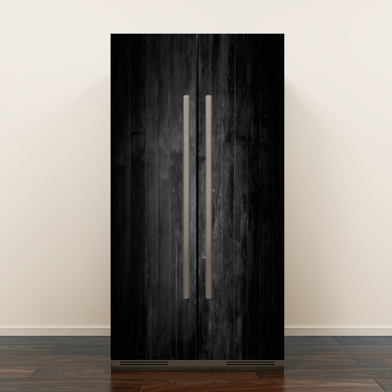 Self Adhesive Vinyl Refrigerator Wrap Set Black Wood Door Mural Removable Fridge Sticker Peel and Stick Decal Rustic Kitchen Decor, Style 1