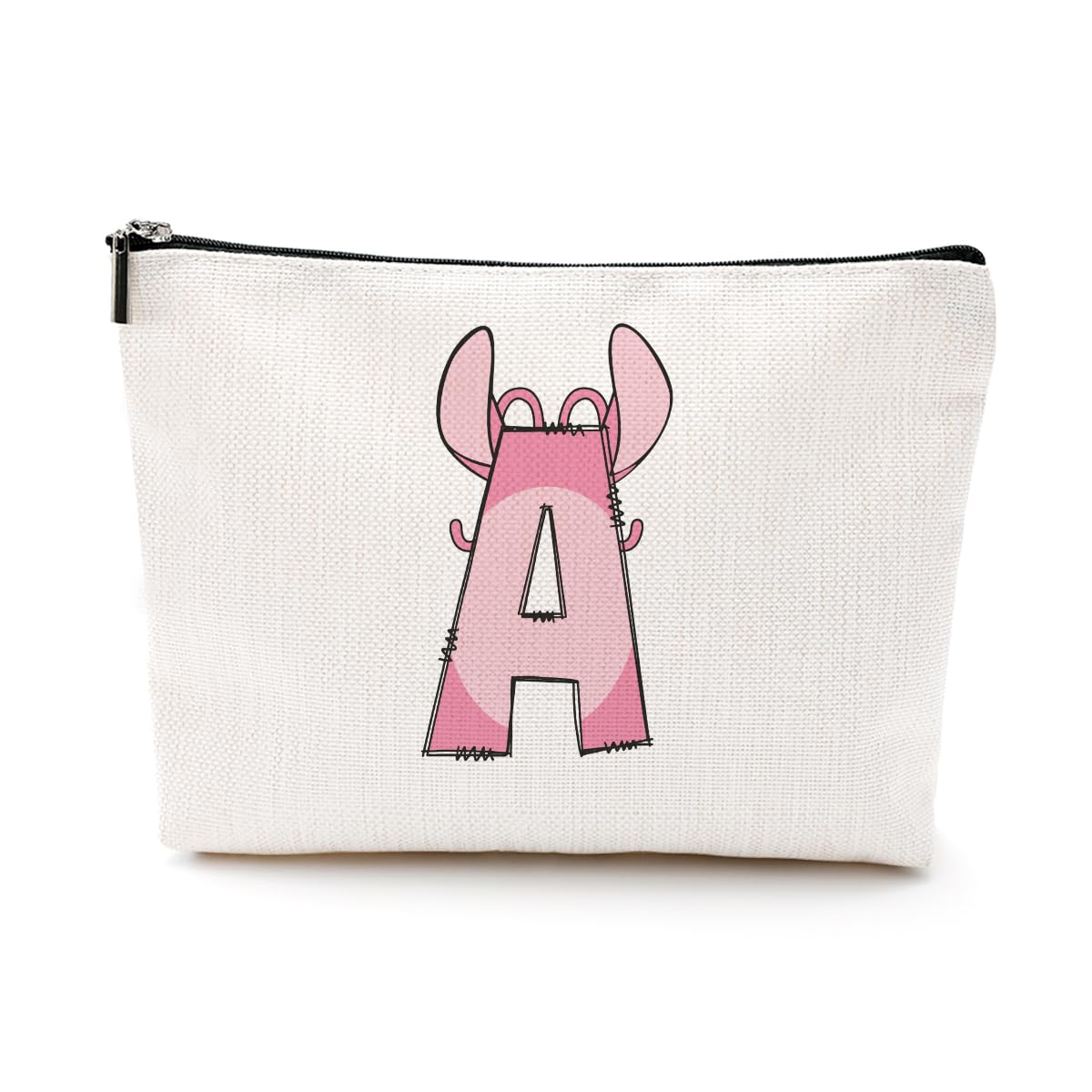 LONGXIN Cute Cartoon Gifts Initial Personalized Makeup Bag Monogrammed Cosmetic Bags Birthday Christmas Gifts for Women Girls (A)