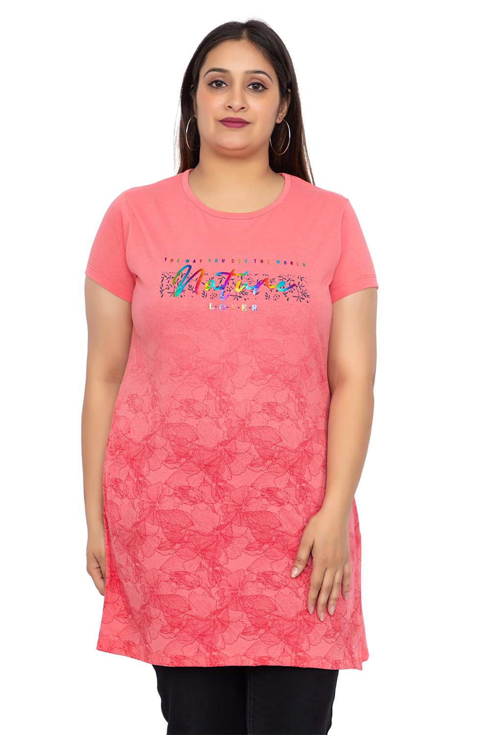 Women Printed Cotton Tshirt with Side Slits & Pocket | Small - 7XL Size-image-0