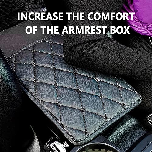 Nhhc Leather Car Armrest Cover For Scratch Center Console Protector,Rhombic Embroidery Car Arm Rest Cushion Car Decoration For Women/Men And Most Car Suv Pick-Up Truck (Black) #TOP4