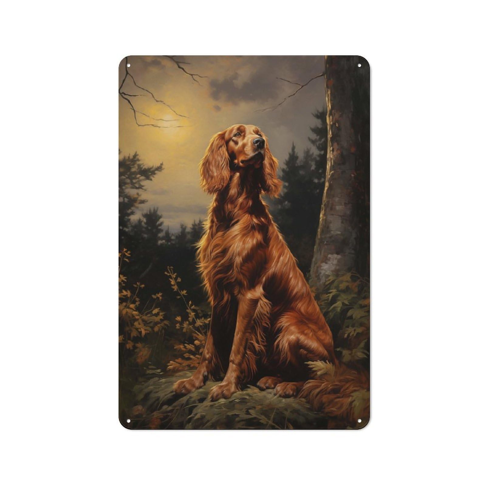 Junmoney Style-18 Irish Setter At Night Cottage Style Metal Wall Decor 30X20cm, Country Metal Sign For Kitchen, Cottage, Porch Or Garden Room