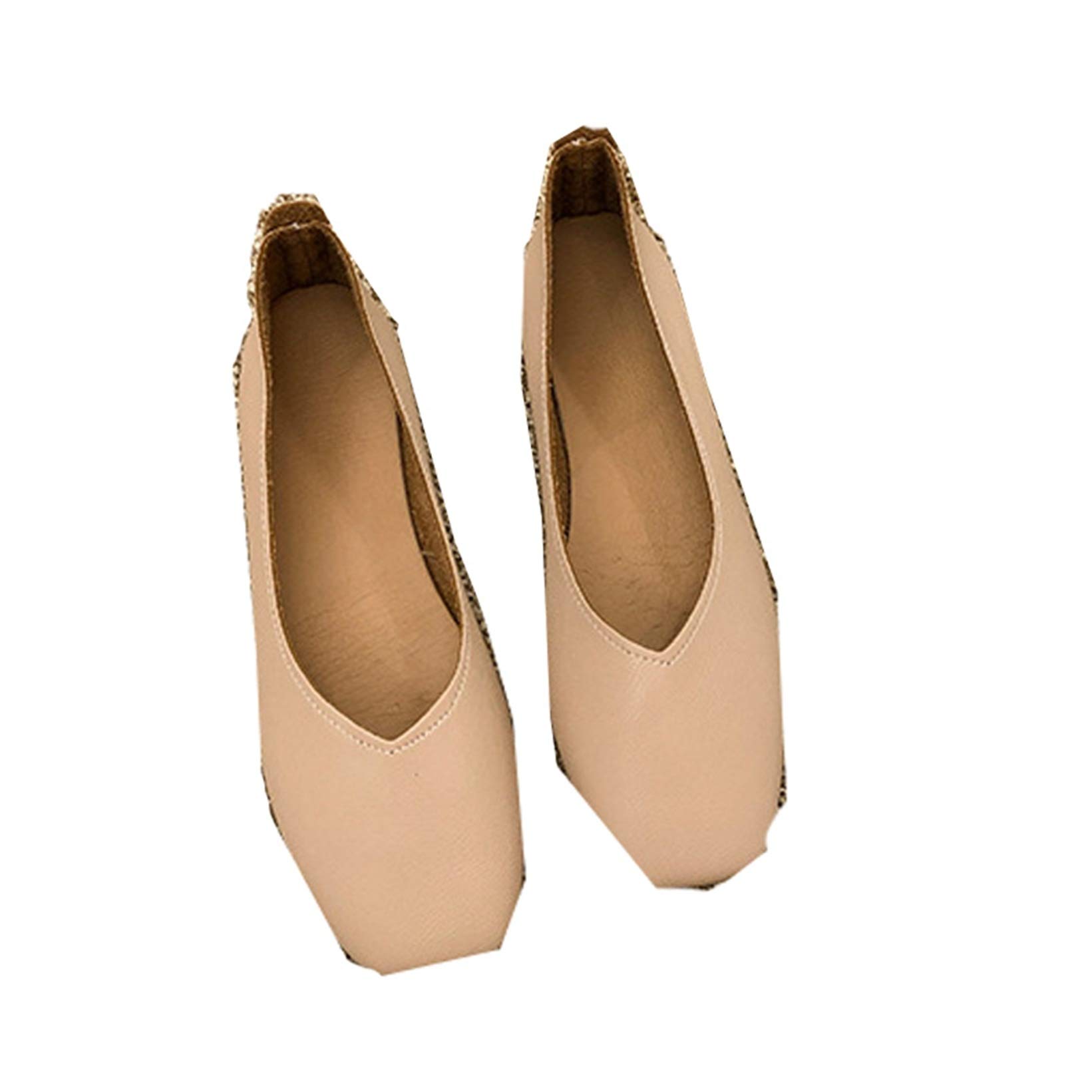 YouyaaMary Jane Shoes for Girls for Women Retro Ballet Flats Round Toe Shallow Mouth Court Shoes Concise Pu Leather Flat Work Dress Shoes Girl's Shoes (Color : Apricot, Size : 3.5 UK)