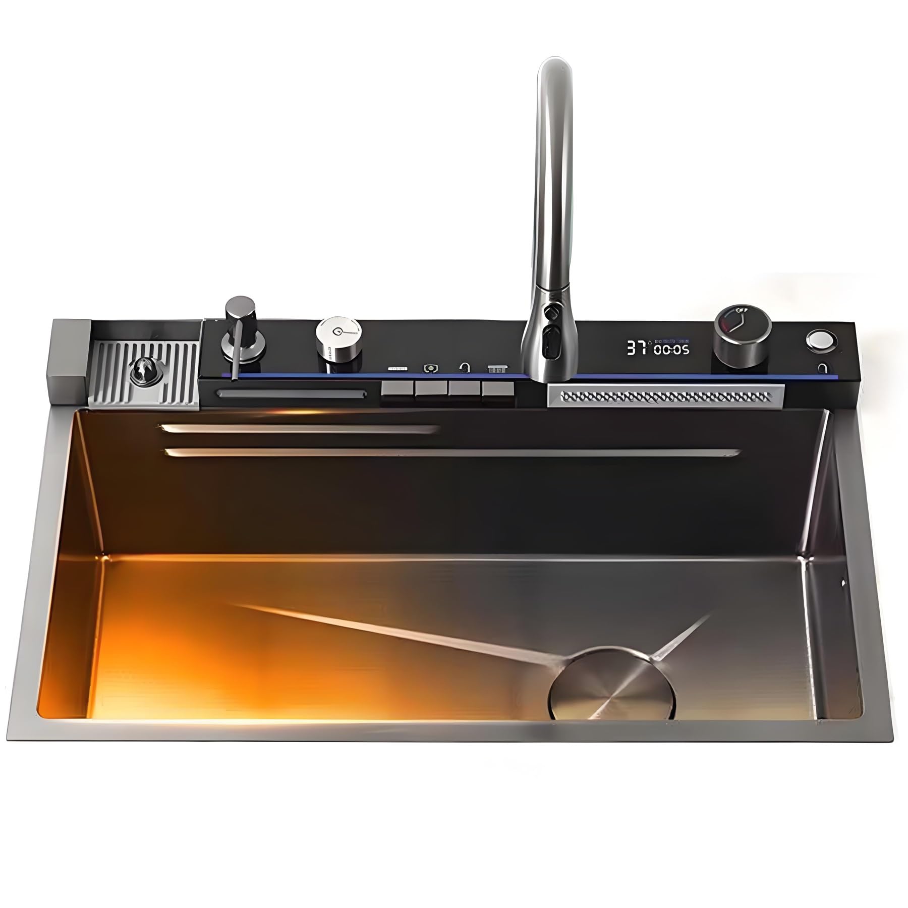 ZQFHSX 304 Stainless Steel Multifunction Sink Black Kitchen 68/75/80/85/90CM Waterfall Large Single Sink(68CM)