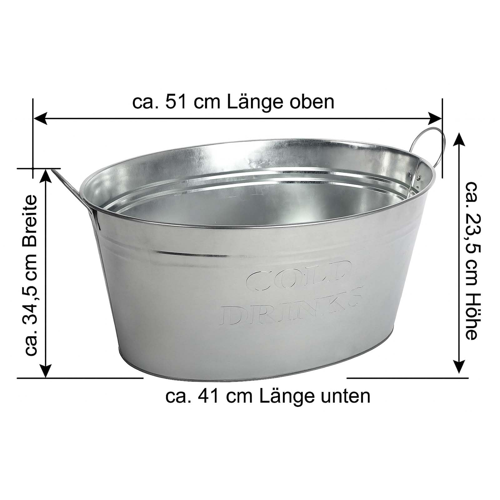 BURI Bac à boisson avec anse - 24 l - En zinc étanche - Grand seau à champagne - Seau à glace pour fête de jardin