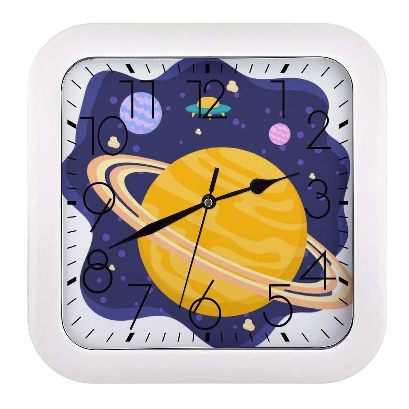 Horloge murale carrée 26x26cm motif planète espace aux grands chiffres
