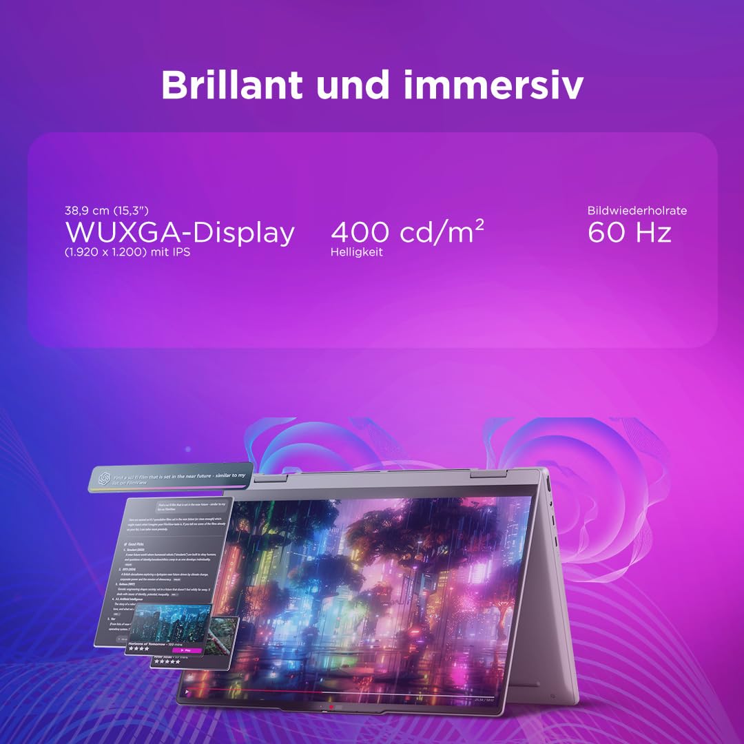 Lenovo IdeaPad 5i 2-in-1 Laptop | Copilot+ PC | 15.3" WUXGA Touch Display | Intel Core Ultra 7 355 | 16GB RAM | 1TBSSD | Integrierte Intel Grafik | Windows 11 | QWERTZ | Grau | 3 Monate Premium Care