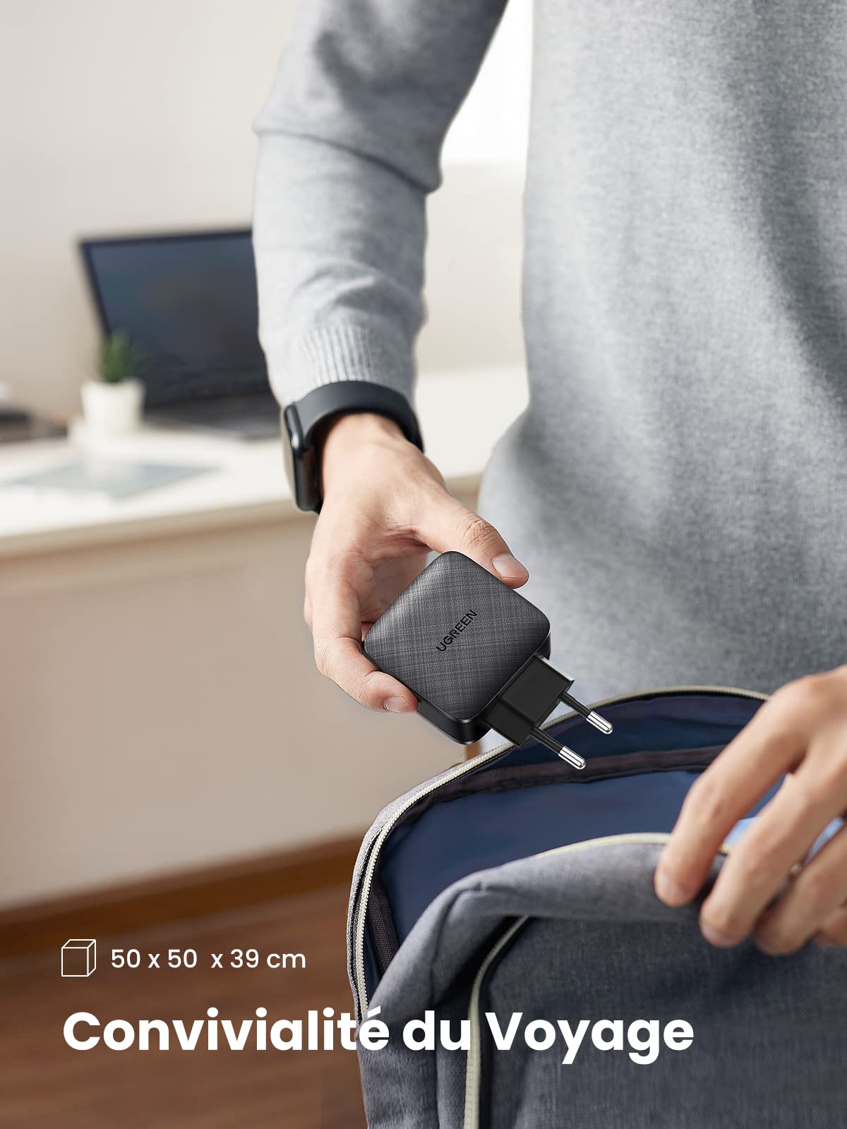 Ugreen - Chargeur Mural (70867) - 2X USB-C, PD, GaN 66W, 3.3A - Noir