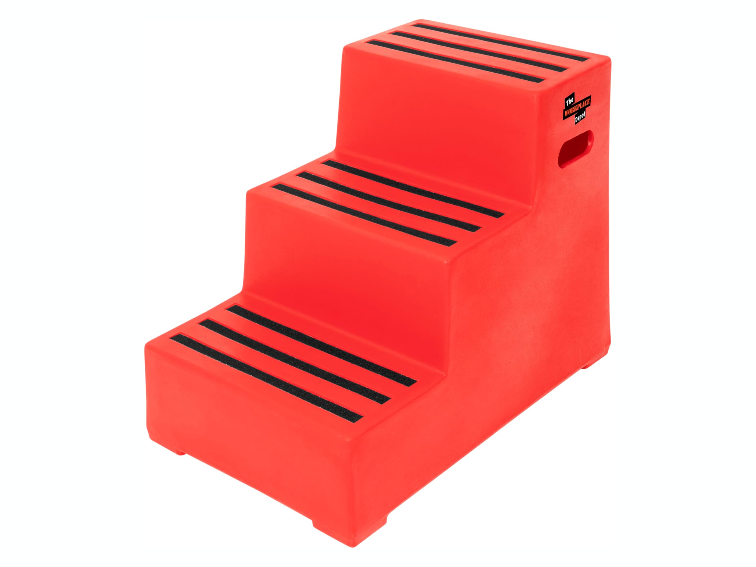 The Workplace Depot 3 Step Plastic Steps – Red Medium-Density Polyethylene Office Step Stool, 630mm Ascent, Anti-Slip Treads, Portable for Offices, Warehouses & Classrooms
