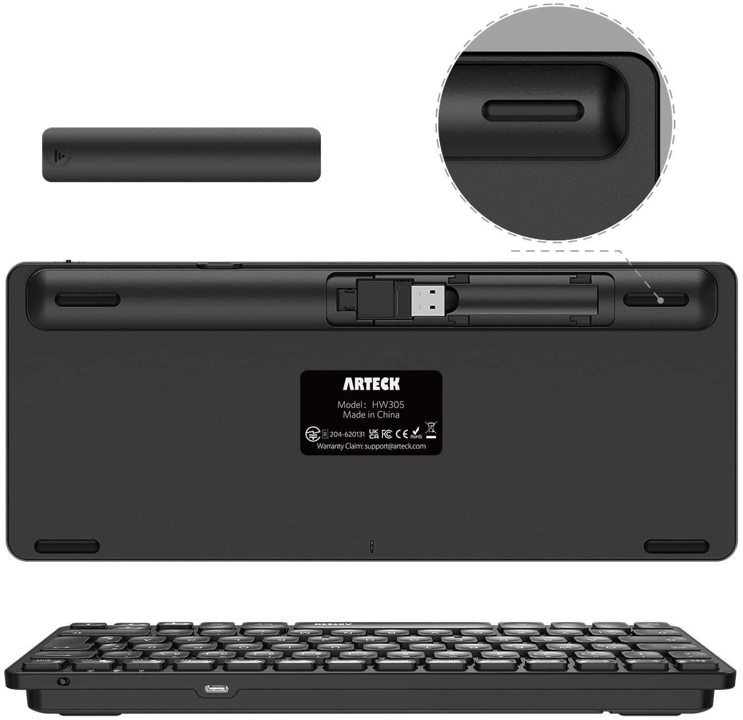 Arteck Kabellose Tastatur, Deutsches QWERTZ Layout wiederaufladbare USB Anschluss 2,4 GHz Kabellos Tastatur mit Multimedia-Tasten, Kompatibel mit PC, Computer, Notebook, Laptop, Windows 11, 10, 8